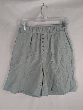 Light Blue Button-Front Cotton Shorts